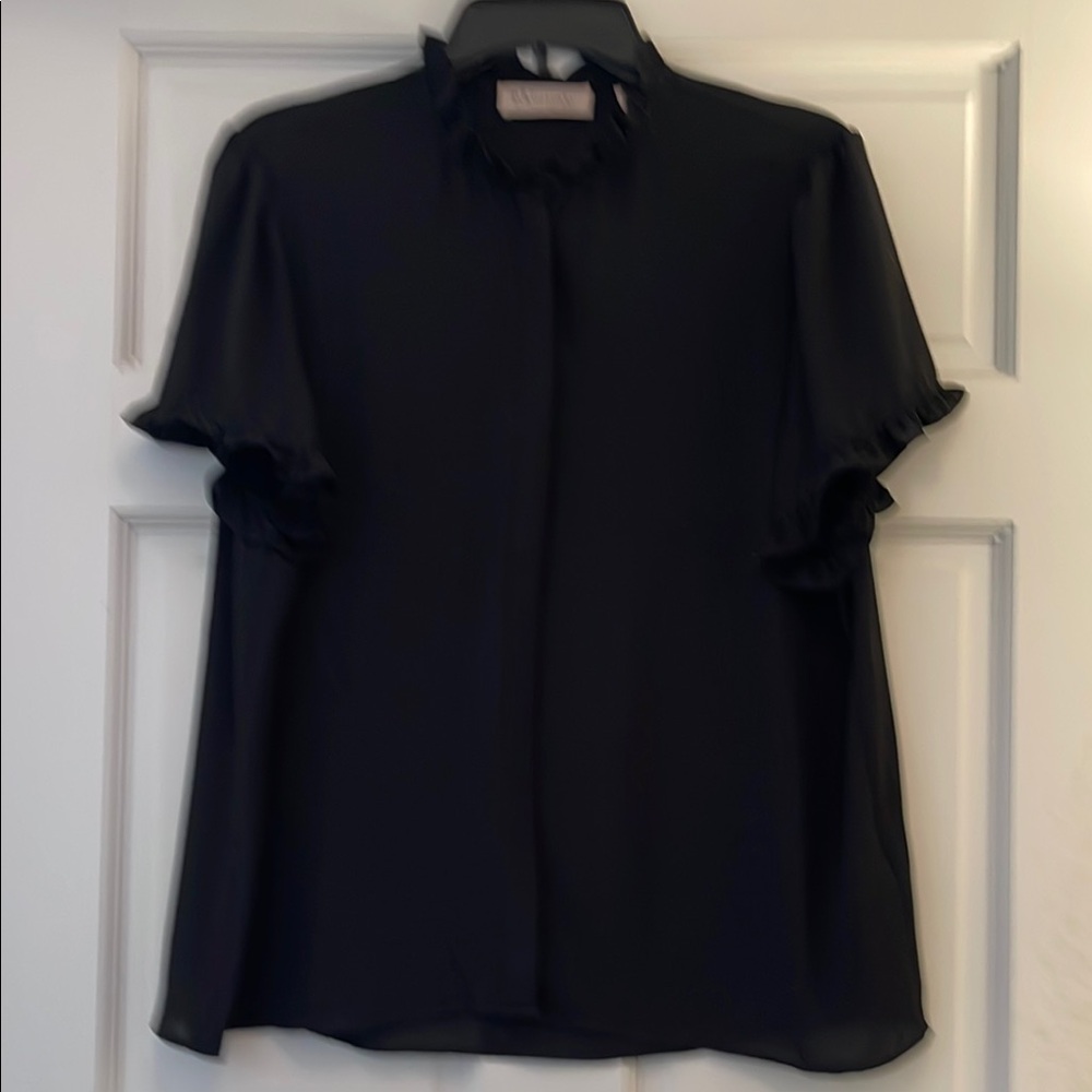 Philosophy Black Ruffled Short Sleeve Blouse